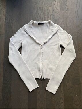 Brandy Melville pearl white full zip ribbed long sleeve